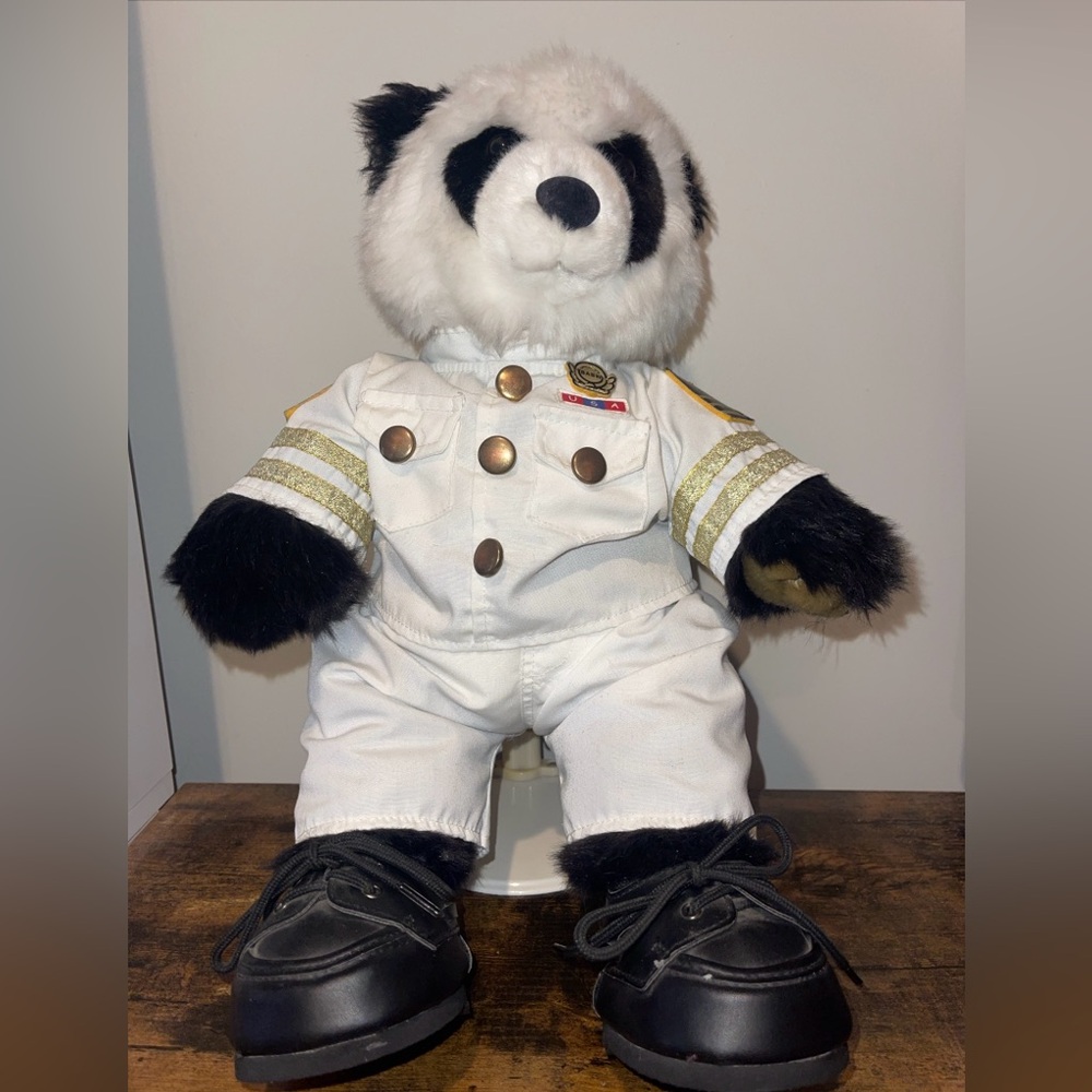 Build a Bear Plush - US Navy Officer Dress Whites Sailor Panda Bear With Holder